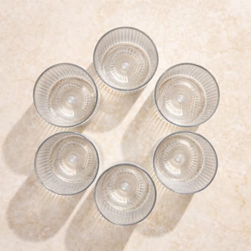 Image of AKX Unbreakable Transparent Plastic Glass Set of 6 (300 ml) | Casa Style Ribbed Drinking Glasses for Water, Juice, Faluda, Milkshake | BPA Free Reusable Drinkware | Made in India