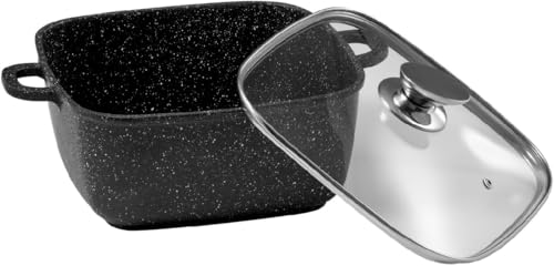 Olla cuadrada de hierro fundido de aluminio con tapa de cristal 4