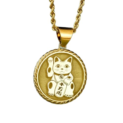 Collier chat porte-bonheur en argent plaqué or de haute qualité