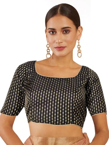 Chandrakala Women's Readymade Saree Blouse Elbow Length Sleeves (B225-P)