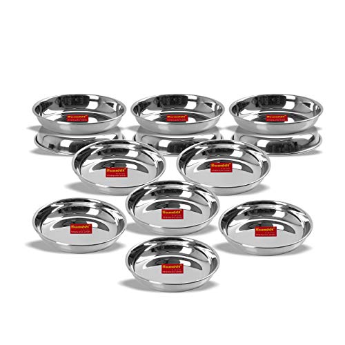 Sumeet Stainless Steel Heavy Gauge Small Halwa Plates with Mirror finish 11cm Dia - Set of 12pc
