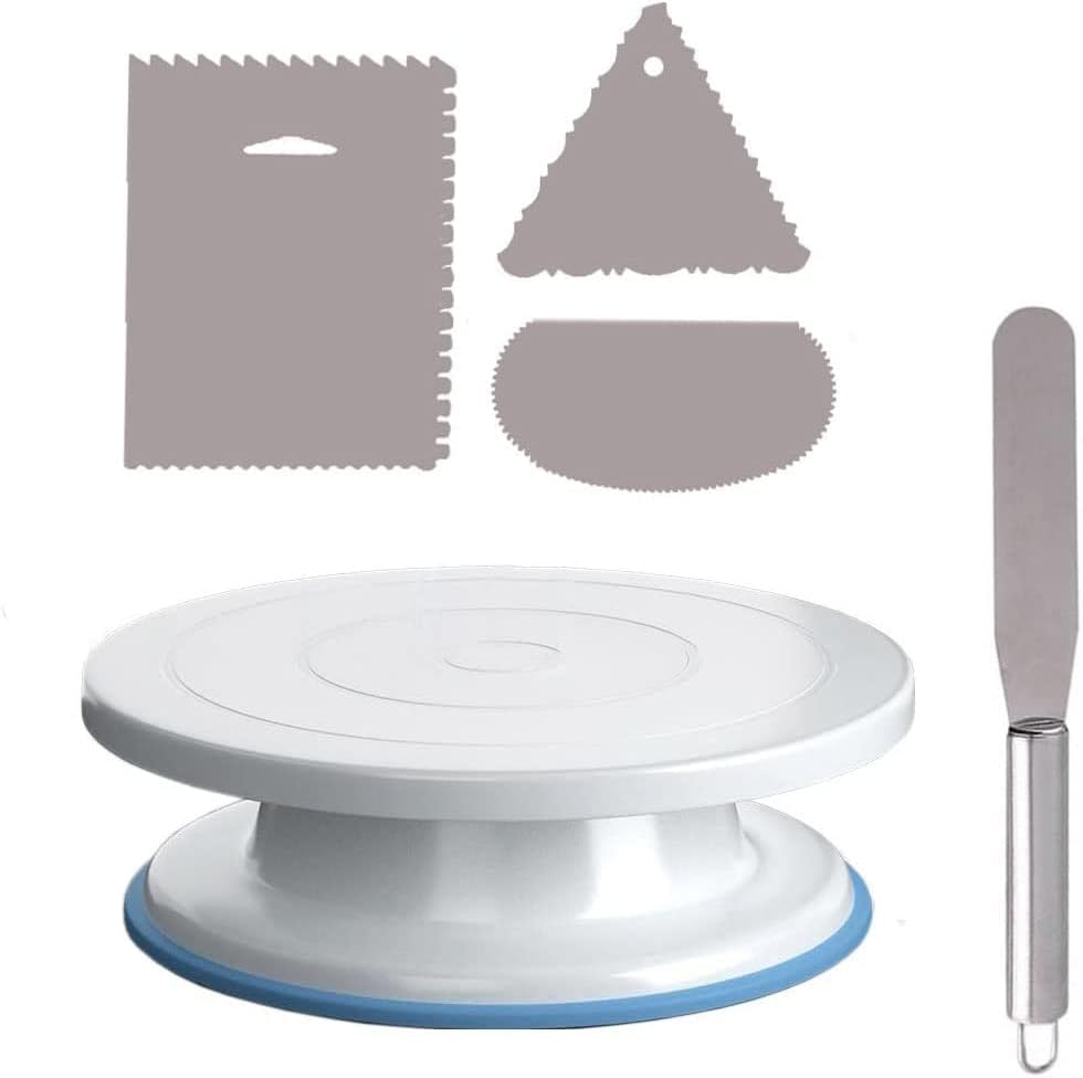 Yizish Cake Turntable, 11 Inch Rotating Cake Stand with Stainless Steel Icing Spatula and Icing Smoother (3pcs) for Baking, Cake Decorating, Pastries and Cupcakes