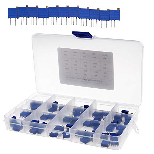 BIYM - Lote de 75 resistencias Variables de 15 valores de resistencias Variables, Potetiometer Trimmer Absortmrnt Kit 50R-2M Ohm 500-205 3926 W Resistencia máxima Ajustable Cover