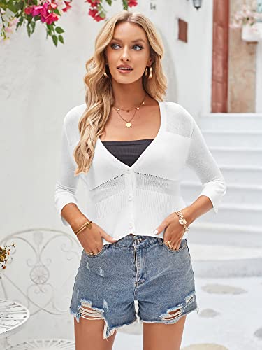 Zaful Bolero Sweater For Women Light Weight 3/4 Cardigan Cropped Sweaters Button Front Bolero Shrugs White Xx-Large #TOP4
