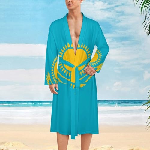 Kazakhstan Flag Casual Robes Bathrobe for Women Men V-Neck Loungewear Lightweight Soft Sleepwear Spa Pool2