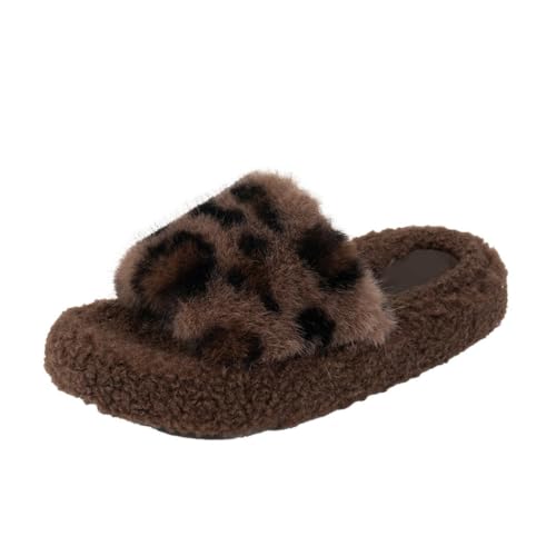 Kids Leopard Print Fuzzy Slippers Plush Lined Winter Indoor House Shoes - image 1