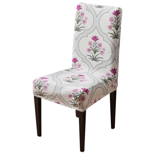 Image of House of Quirk Elastic Chair Cover Stretch Removable Washable Short Dining Chair Cover Protector Seat Slipcover (Pack of 1, Mughal Buta)