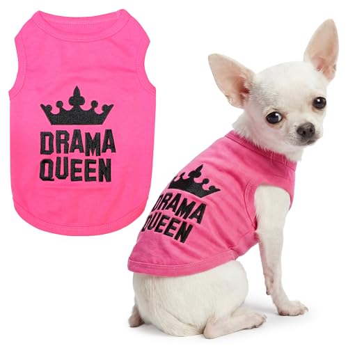 Parisian Pet Dog Shirt - 100% Cotton Shirts for Small Dogs - Pink Sleeveless Girl Pet Clothes - Lightweight and Breathable Puppy Clothes - Stretchy Drama Queen Dog Apparel - Funny T Shirts for Dogs