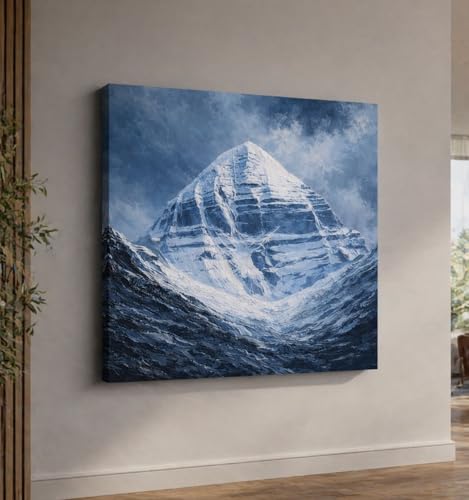 Image of Kunj Cart Mount Kailash Painting | 10+ DESIGNS | Kailash Parvat Canvas Painting for Living Room, Temple Home & Office Wall Decoration (Kailash Mount Painting, 24x24 Inch, Framed)