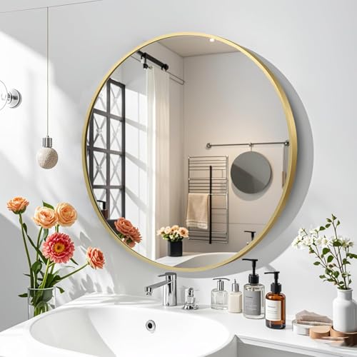 Image of RIZIK STORE Iron Metal Decorative Round Wall Mirror with Hook - HD Clear Glass, Wall Mounted for Bedroom, Living Room, Wash Basin, Vanity, Makeup & Bathroom
