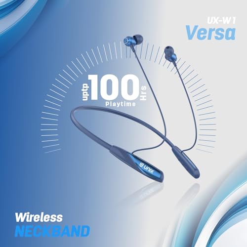 Image of Unix Versa Ultra-Long Playtime with 96 Hour Battery Wireless Bluetooth Neckband I Vibration Call Alert I Real Time Monitoring I Turbo Volt Charging with Magnetic Eartips