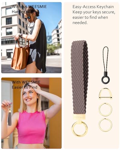 Image of WEESMILE Keychain Wristlet, Stretchy Key Chain for Car Keys with 2 Keyrings and D ring, Cute Wrist Lanyard for Women Men