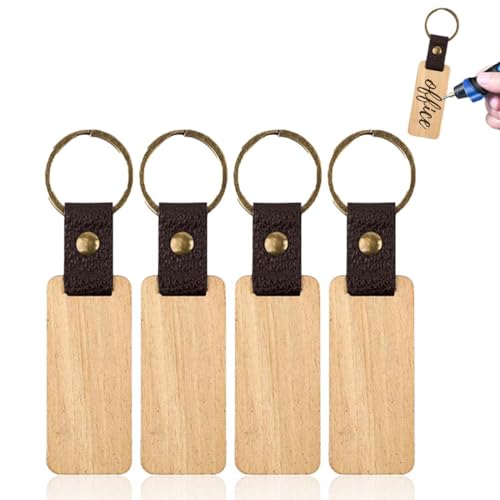 LAJUP Llavero De Madera,4 Piezas Llavero De Madera Llaveros Madera,Llaveros Para Pintar,Llavero Colgante Madera Blanco,Para Bricolaje Pintar Y Creativo Llavero