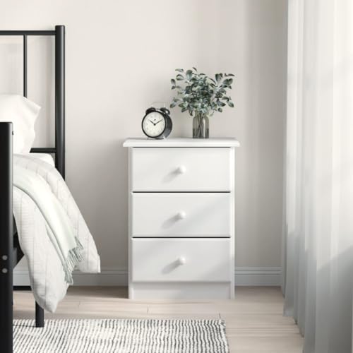 Runheo Alta Table de chevet en pin massif, blanc, 41 x 35 x 55,5 cm, 3 tiroirs, non traité, durable