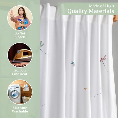 Image of Maison d' Hermine Curtains for Living Room 100% Cotton 124 inch Length One Panel Light Filtering Curtains for Bedroom Windows with Rod and Loop Pockets Drapes (Fleurs De Mai, 50 inch W x 124 inch L)
