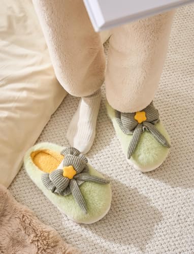 Knit Bow Slippers for Women Fuzzy Slip on Bedroom Slippers Ladies Comfy Memory Foam Female Home Shoes for Indoor Outdoor2