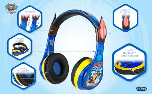 Image of EKIDS - PAW Patrol Chase Bluetooth Headphones for Kids, Wireless Headphones for SC | Volume Reduced and Built-in Microphone