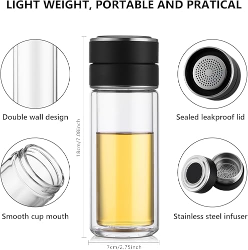 Image of Wosta Leakproof Glass Water Bottle with Stainless Steel Infuser Glass Tea Infuser Bottle with Strainer and Neoprene Sleeve for Loose Leaf Tea, Cold Brew Coffee. (O - PINK, 300ML)