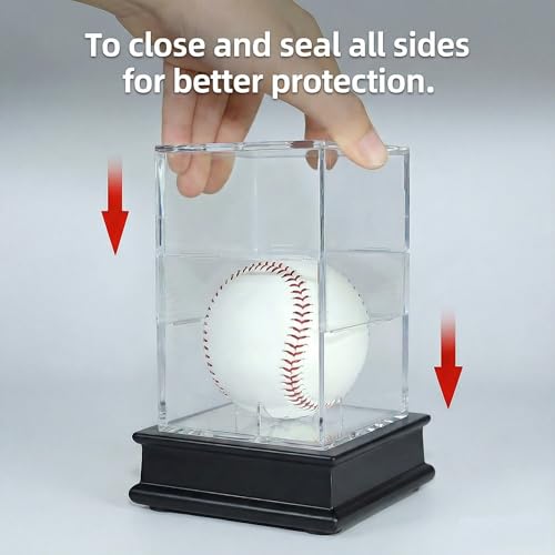 DisplayGifts Baseball Display Case Wooden Lacrosse Ball Stand - 98% UV High Protection All -Sides Closure Cube for a Home Run or Autographed Ball Black Bottom - Thumbnail 5