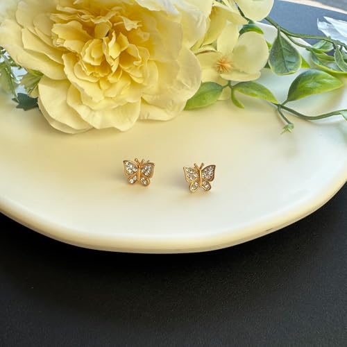 Image of Crystal Butterfly Earrings,Inlaid with Zirconia,Hypoallergenic Children's Diamond Silver Earrings,Birth Gift Birthday Valentine's Day Mother's Day Graduation Gift