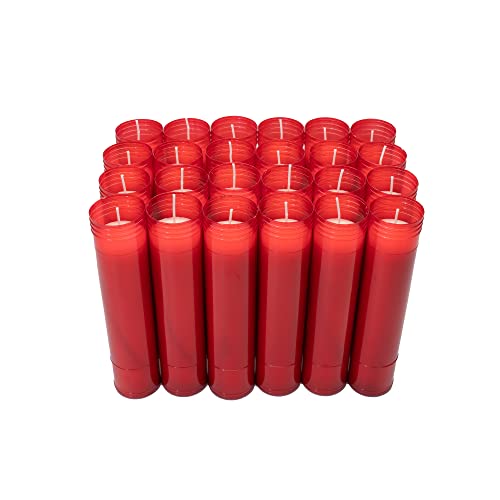 Caja 24 Velones Liturgicos Rojos Grandes 26,5x6cm Cera de Parafina Duración 8 Dias (GRANDE EXTRA...