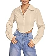 GRECIILOOKS Women's Rayon Oversized Fit Printed Casual Crop Top | Long Sleeve Stylish Collared |K...