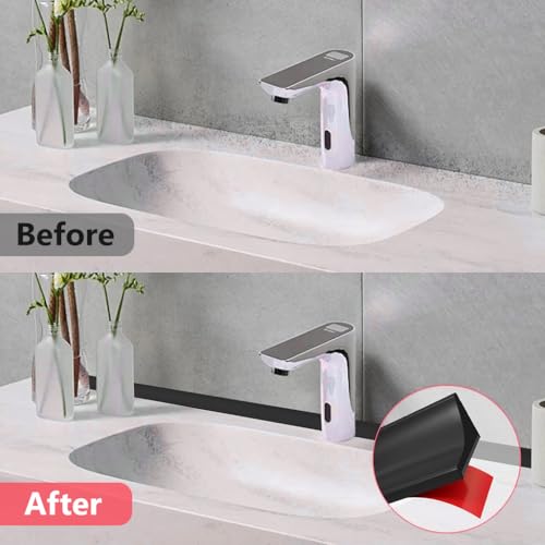 Image of HASTHIP 2m /78.7inch Water Stopper with Glue - Sink Splash Guard in Kitchen Water Dam Barrier Strip Shower Silicone Bendable Water Stopper for Kitchen Sink, Black