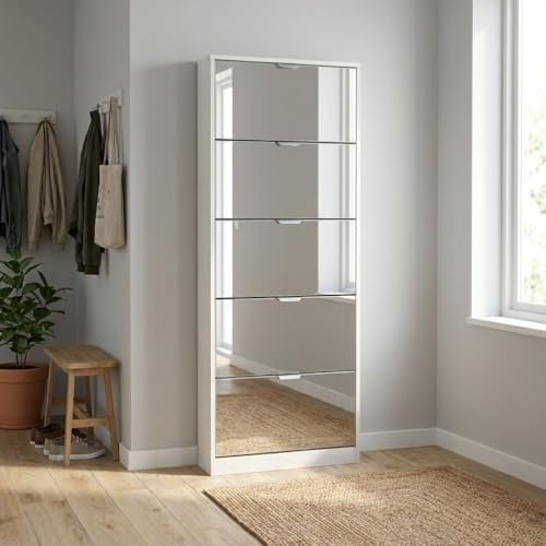 milani home - scarpiera moderna 5 ante con specchiocm 24