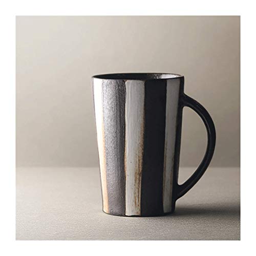 ESOUY Tazze da caffè in Ceramica, Tazza da caffè con Manico Grande ad Alta capacità Tazza in Ceramica per caffè, tè, Cacao e Bevande Vin brulè, Tazza da tè retrò a Strisce Bianche e Marroni (Dimen