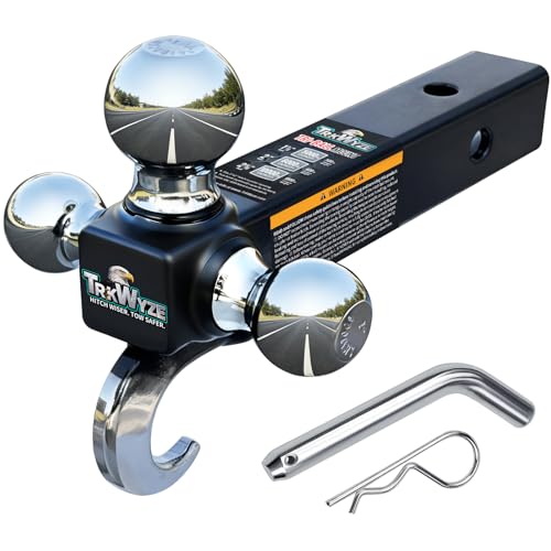 TrkWyze Trailer Hitch Chrome-Plated Tri Ball Hitch 1 7/8 Ball Hitch 2 inch Ball Hitch 2 5/16 Ball Hitch Rust-Resistant 10 000 lbs GTW 2 Inch Receiver Hitch (Pin&Clip)