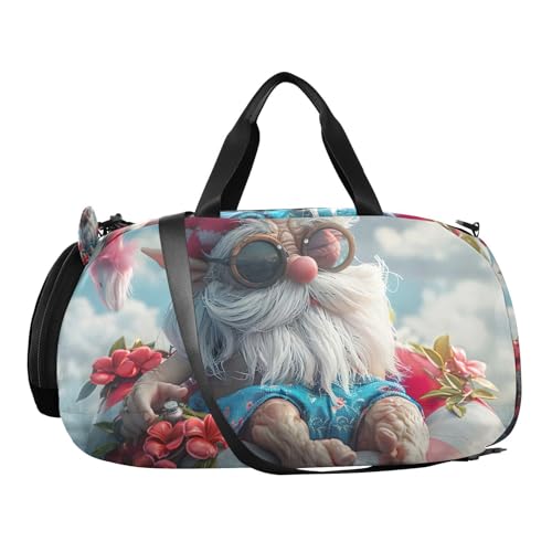 YETTASBIN Sport Travel Duffel Bag for Girls Boys, Summer Gnome Large Waterproof Weekender Overnight Bag, Detachable Shoulder Strap Gym Bag with Shoe Compartment & Wet Pocket2