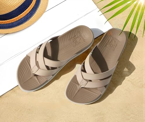 Image of KuaiLu Womens Dressy Orthotic Flip Flops Trendy Comfortable Cushion Recovery Walking Criss Cross Thong Sandals Lightweight Yoga Foam Summer Slides with Plantar Fasciitis Arch Support