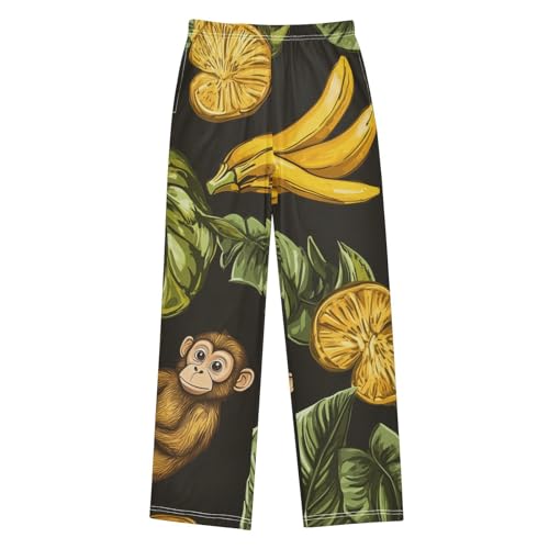 ZZXXB Monkey with Banana Orange Boys Long Pants Soft Trousers Elastic Waist Kids Lounge Bottoms with Pockets S-XL