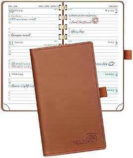 POPRUN Slim 2024 Pocket Diary Week To View 16.5 x 9 cm Vegan Leather Hacdback, 24 Small Weekly Planner with Work Appointment, FSC® Paper - Black