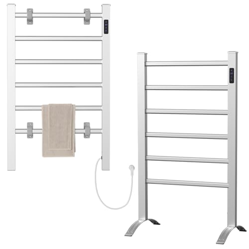 Monucep Toallero eléctrico, secador de toallas eléctrico con temporizador, radiador de baño de pie y montaje en pared, toallero de aluminio, calentador de toallas de 100 W, plateado