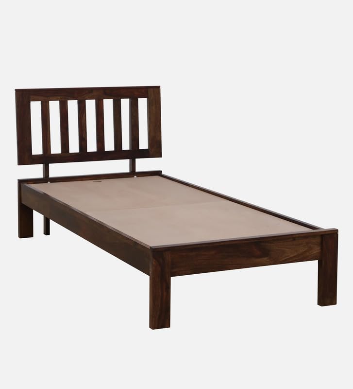 Image of Solid Sheesham Wood Wave Single Bed Without Storage | Wooden Single Bed Cot Palang Furniture for Bedroom Living Room Home and Hotel (Provincial Teak Finish)