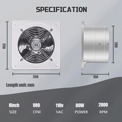 4-8 Inch High Airflow Wall Mounted Exhaust Fan, 110V/220V Kitchen Ventilation Fan for Cooking Smoke, Easy Installation for Kitchen & Bathroom, 6 Inch Size