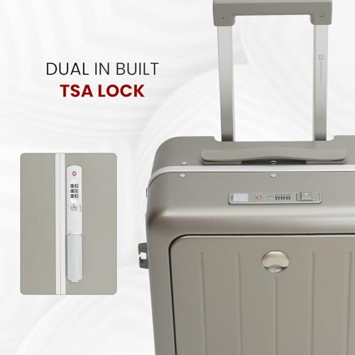 Image of SWISS MILITARY Black Gold Collection Bristol Luggage, Anti-Theft Zipperless Trolley, TSA Lock, 360 Wheels, USB & Type-C Port, 14 inch in Laptop Compartment, 44L, Makrolon PC, (Free Cover) Gold, 55cm