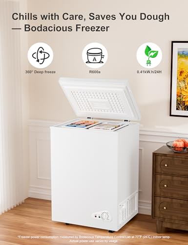 Image of 5.0 Cu.Ft Chest Deep Freezer with 2 Removable Baskets - Energy Efficient Ultra-Quiet and 6 Temp Manual Defrost - Free Standing Top Open Door for Home Garage Basement - White