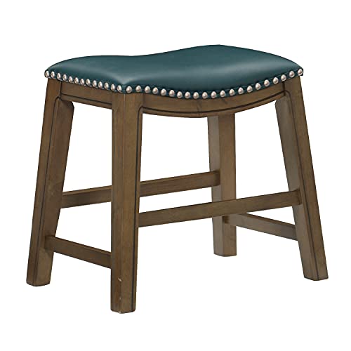 Lexicon Alviso Solid Wood Stools, 20-Inch Dining Height Upholstered Padded Saddle Dining Stools, Faux Leather, Easy Assembly Narrow Solid Wood Frame, Nickel Nailhead, Modern Rustic - Green by Lexicon - Used condition - US$26.31