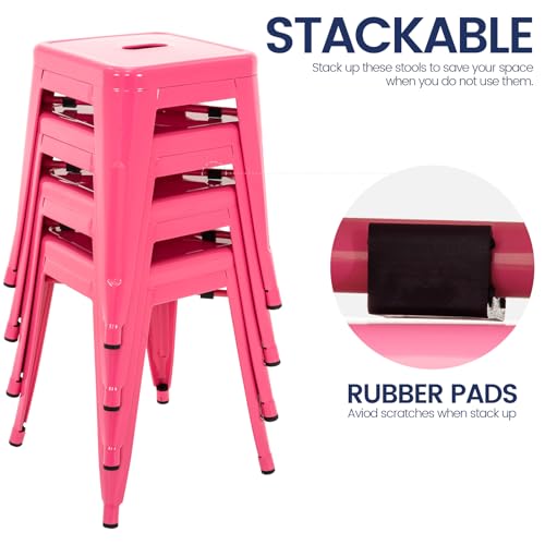 Image of Brage Living 18 Inch Industrial Metal Stools Set of 4, Stackable Classroom Stools, Backless Metal Dining Chairs for Indoor Outdoor, Kitchen Short Stools (Hot Pink)