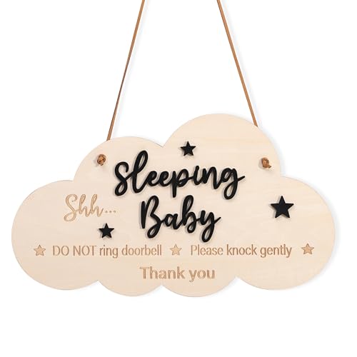 Shhh Baby Sleeping Sign for Front Door - Do Not Ring Doorbell, Plaque with Rope, No Knocking Door Sign, Home & Office Decorations, Baby Sleeping Door Sign