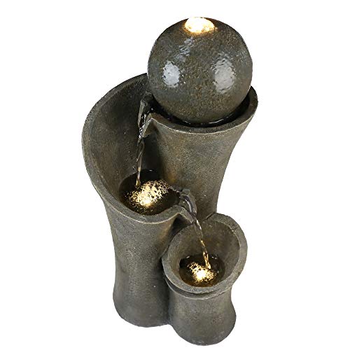 Bbabe Patio Floor Fountain 24" High, Indoor Outdoor Cascading Zen Fountain Modern Sphere Waterfall Feature For Home Garden,Patio Decor #TOP4