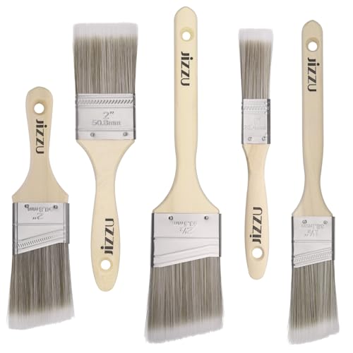 JIZZU Malerpinsel Set, 5 Stück Pinselset Holzgriffpinsel Glanzpinsel für Farbe, Ölmalerei, Beize, Leim, Kleber, Geeignet zum Fechten, Dekorieren