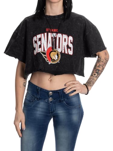 Calhoun NHL Surf & Skate Womens Oversize Drop Shoulder Acid Wash Cropped T-Shirt (Large/X-Large, Ottawa Senators)