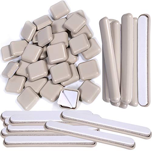 Liyic 48 Combo Pack Self-Stick Carpet Gliders for Chair-32PCS 1inch Square Self Adhesive Furniture Glides&16PCS 1/2"X4" Bar Furniture Moving Slider-Slider for Furniture-Carpet Slider-Furniture Slider