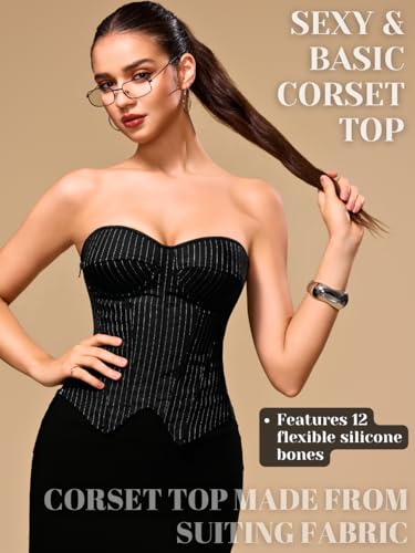 Corset Top for Women, Sexy Lace Up Overbust Bustier, Strapless Zipper Side Tops, Office Club Going Out Outfits2