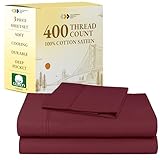 California Design Den 400 Thread Count Solid Twin XL Sheet Set (3 pc, Red Wine) - 100% Pure Natural Cotton Bed Sheets, Long Staple Combed Pure Natural Cotton Bedsheets, Soft & Silky Sateen Weave