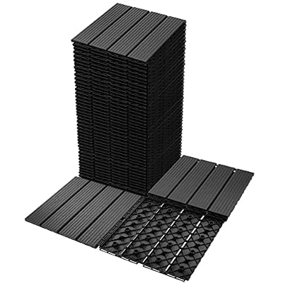 TNELTUEB 36 sq. ft Plastic Interlocking Deck Tiles, 36 Pack Patio Deck Tiles Waterproof Outdoor Flooring 12" x 12"All Weather Uses for Porch Poolside Balcony Backyard Pathway, Dark Grey