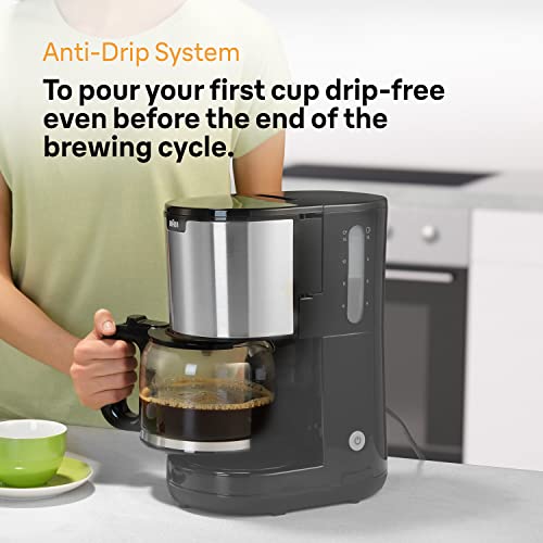 Braun PurShine KF 1500 BK Kaffeemaschine - Filterkaffeemaschine mit Glaskanne für bis zu 10 Tassen, OptiBrew-System, Automatische Abschaltung, 1000 Watt, Schwarz